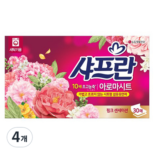 샤프란 아로마시트 시트형 섬유유연제 핑크 센세이션, 4개, 30매