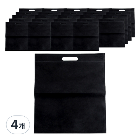 부직포 손잡이봉투 쇼핑백 25 x 30 cm 25p, 블랙, 4개