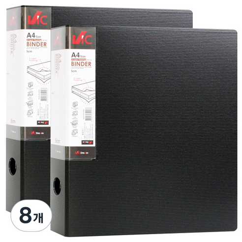 VIC 신소재 D링 바인더 5cm 3공, 흑색, 8개