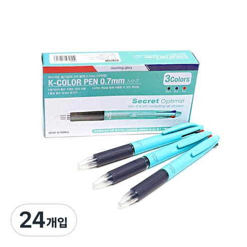 모닝글로리 1000 K칼라 3색볼펜 0.7mm, 민트, 24개입