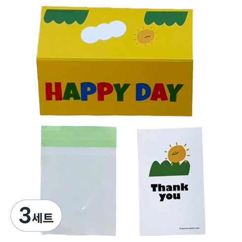 마커스스토어 알록달록 해피데이 헤더택 30p + 포장 소 30p + 카드 30p 세트, 옐로우, 3세트