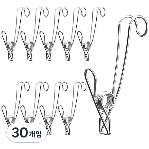 코멧 다용도 스테인리스 후크 집게, 실버, 30개
