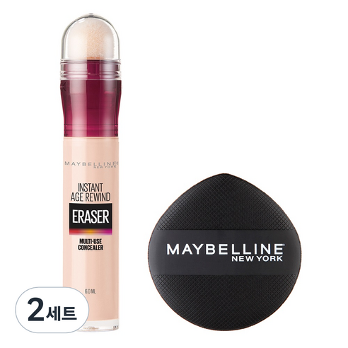 메이블린 뉴욕 에이지 리와인드 쿠션봉 컨실러 6ml + 쿠션 팡팡 퍼프 세트, 페어, 2세트