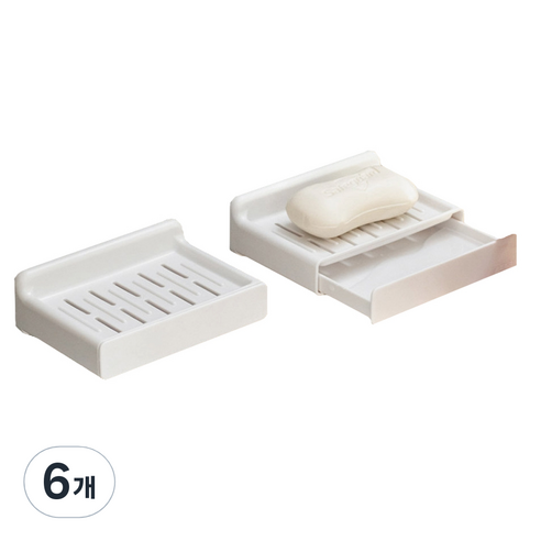 모나코올리브 물빠짐 서랍식 비누받침대, 화이트, 6개