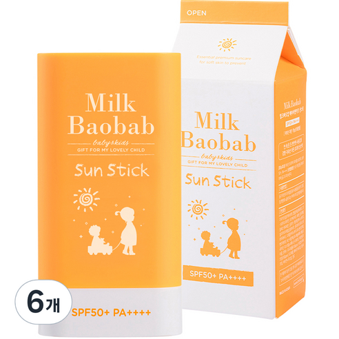 밀크바오밥 베이비 앤 키즈 선스틱 SPF50+ PA++++, 18g, 6개