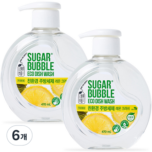 슈가버블 친환경 주방세제 레몬 크러쉬, 470ml, 6개