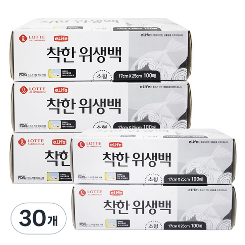 롯데이라이프 착한 위생백 소형 17 x 25 cm 100매, 소(S), 100개입, 30개