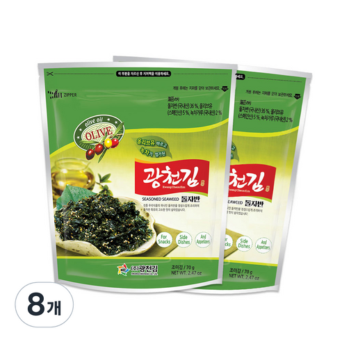 광천김 올리브 녹차 볶음 돌자반, 8개, 70g