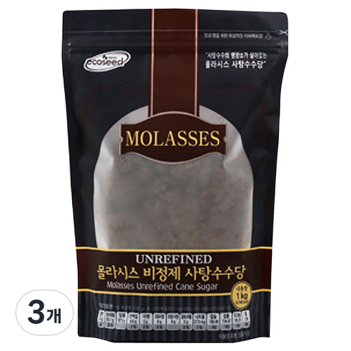 썬앤지 몰라시스 비정제 사탕수수당, 1kg, 3개