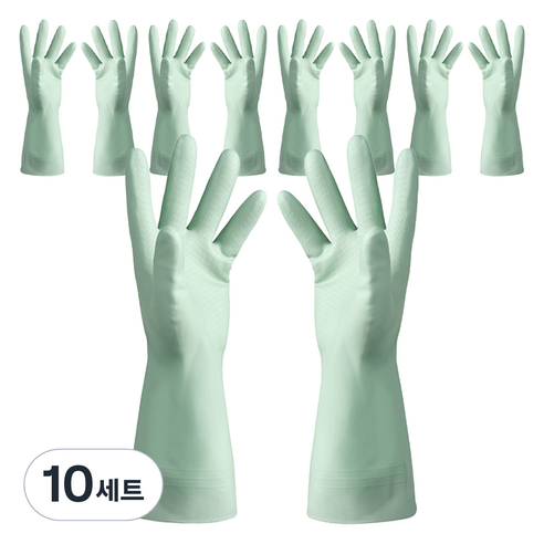 모나홈 예쁘고 편리한 다용도 라텍스 고무장갑 양손착용 세트, 페일그린, 중(M), 10세트