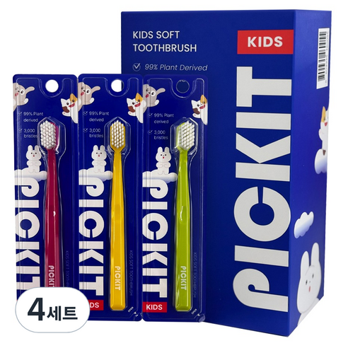 픽킷 저자극 어린이 칫솔 3종 x 3p 세트, 레드, 그린, 옐로우, 4세트, 9개입