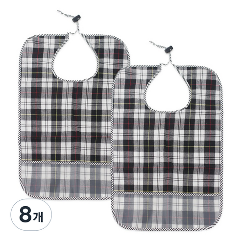 하늬통상 성인용 체크무늬 양면 턱받이, 블랙체크, 8개