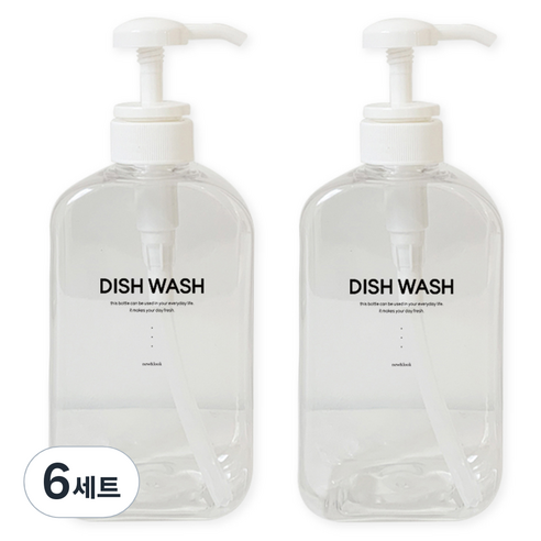 뉴앤룩 욕실 디스펜서 주방세제 리필용기 500ml x 2p + 디시워시 라벨 2p 세트, 투명, 6세트