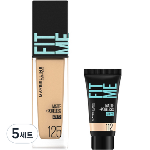 메이블린 핏미 파운데이션 레노 30ml + 미니파운데이션 5ml 세트, 125 누드 베이지(파운데이션), 112 내추럴 아이보리(미니파운데이션), 5세트