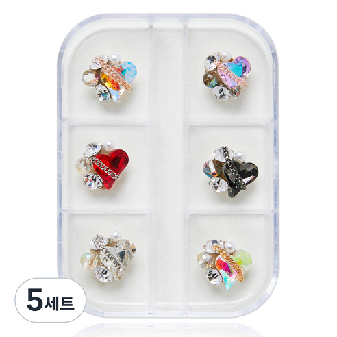 메이브라운 쥬얼리 하트스톤 네일파츠 6종 세트, 5세트, 혼합색상