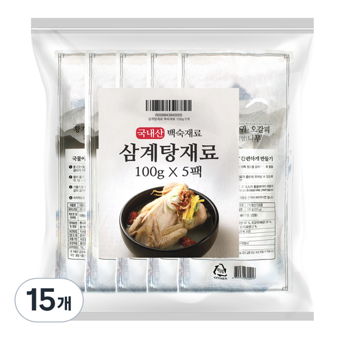 삼계탕 백숙재료, 15개, 100g