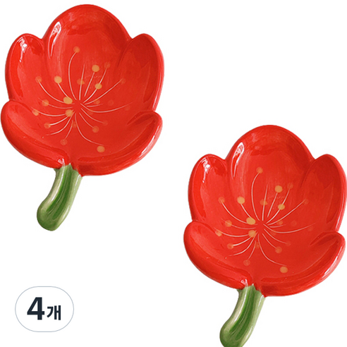 블럭마트 세라믹 꽃잎 비누트레이 TYPE2, 레드, 4개