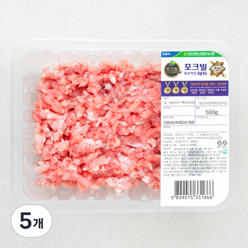 포크빌 한돈 뒷다리살 다짐육 (냉장), 500g, 5개
