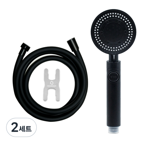 홈다움 몬스터 다기능 수압 상승 샤워기 + 안꼬이는 말랑이 PVC 샤워호스 2m, 2개, 블랙