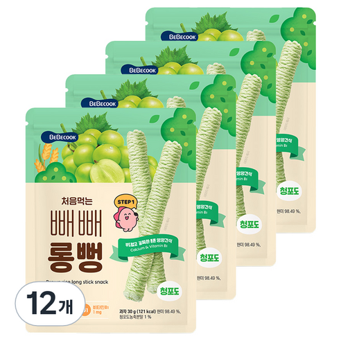 베베쿡 처음먹는 빼빼롱뻥 30g, 12개, 청포도