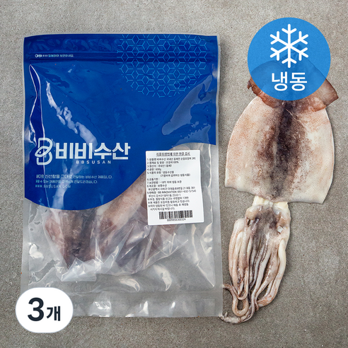 비비수산 국내산 동해안 손질오징어 3미 (냉동), 650g, 3개