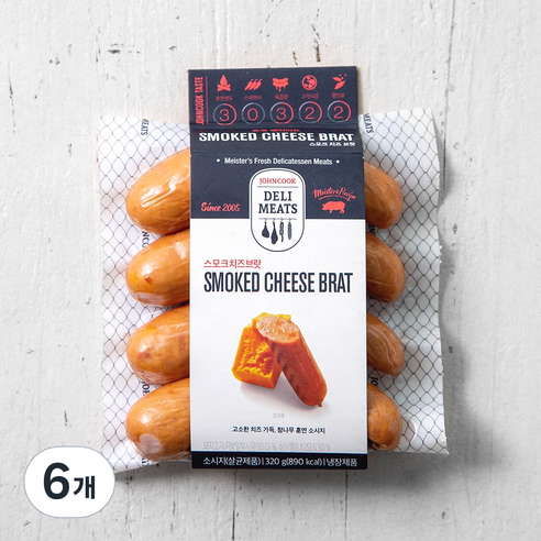 존쿡델리미트 스모크 치즈브랏, 320g, 6개
