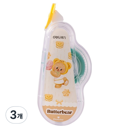 델리 버터베어 양면 풀테이프 6mm x 12m, 옐로우, 3개