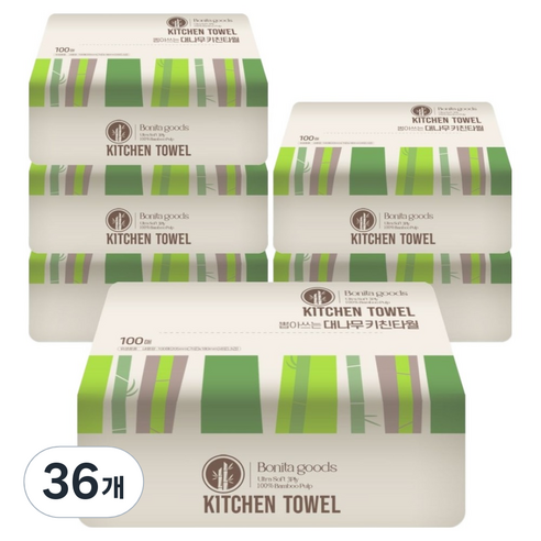 보니타굿즈 뽑아쓰는 대나무 각키친타올 3겹, 100개입, 36개