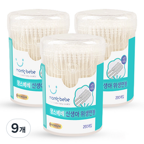 맘스베베 신생아 위생면봉, 200개입, 9개