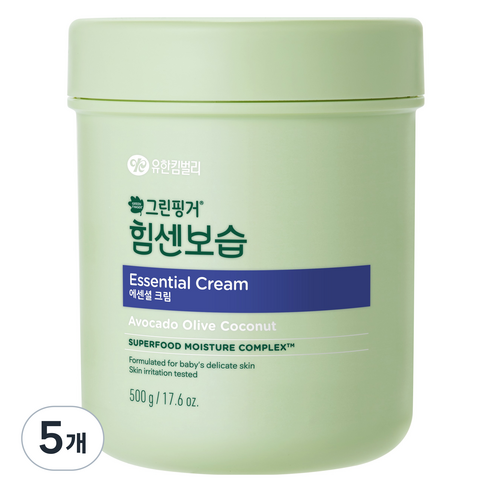 그린핑거 힘센보습 대용량 영유아 에센셜 크림 오렌지그린티향, 500g, 5개