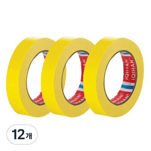 iQIHAN 칼라 마스킹 종이테이프 20mm x 15m, 옐로우, 12개