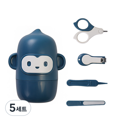 라이프투비 유아용 동물 캐릭터 손톱깎이 세트, 원숭이 블루, 5세트