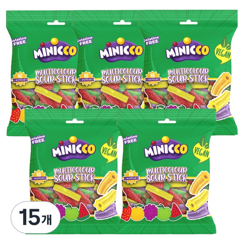 미니꼬 비건젤리 멀티컬러 사우어 스틱, 50g, 15개