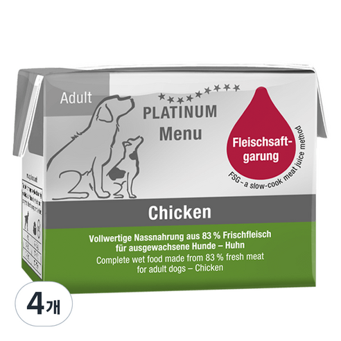 플래티넘 강아지 어덜트 메뉴 습식사료, 닭, 90g, 4개