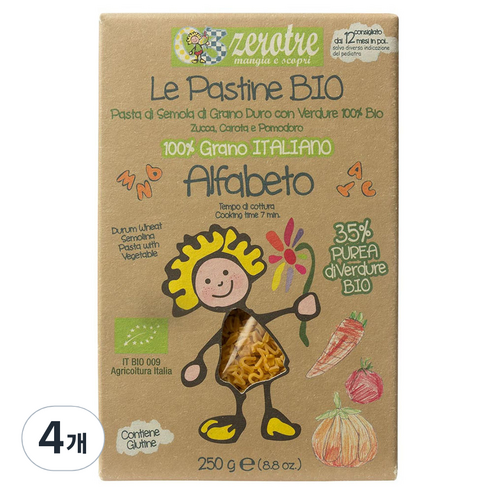 루스티켈라디아브루초 제로트레 알파베토 파스타, 250g, 4개