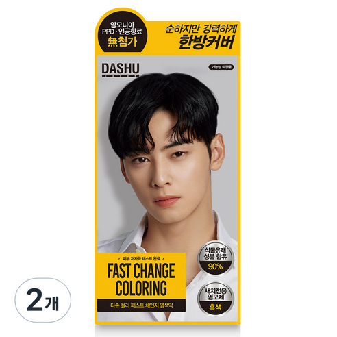 다슈 컬러 패스트 체인지 새치전용 염색제, 흑색, 2개