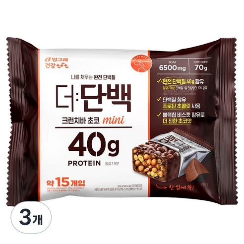 빙그레 건강tft 더단백 크런치바 초코 mini, 161g, 3개