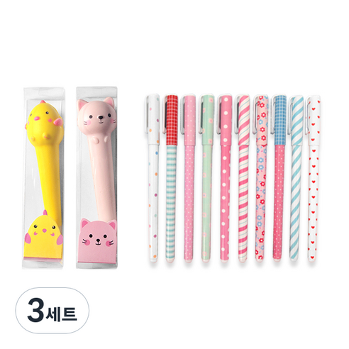 투영디자인 말랑말랑 스퀴시 중성펜 0.5mm 2종 + 달달 컬러 젤펜 10종 세트, 랜덤발송(중성팬), 3세트