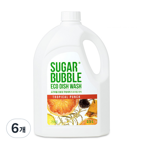 슈가버블 친환경 주방세제 트로피칼 펀치, 2.5L, 6개