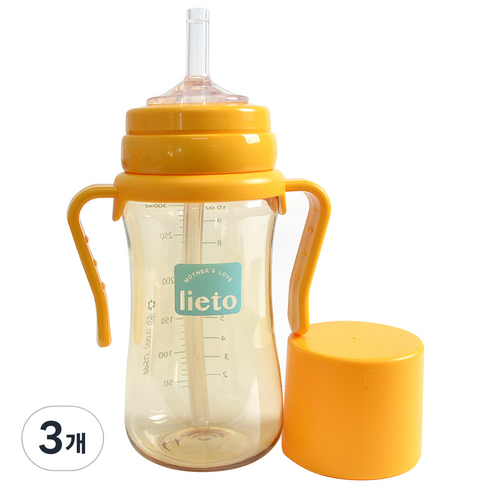 리에또 PPSU 빨대컵 300 ml, 300ml, 3개, 옐로우