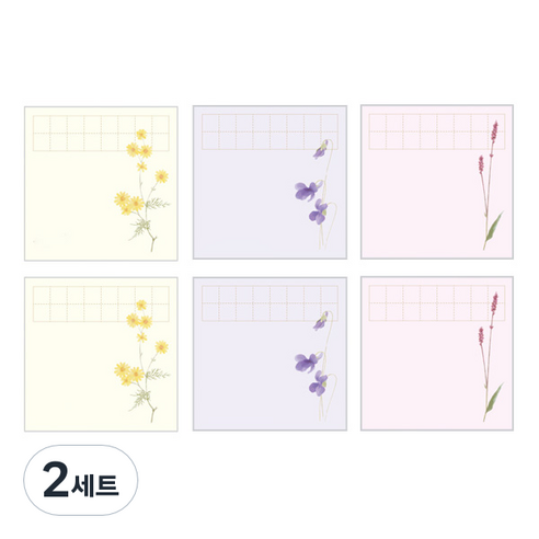 인도사이다 꽃길여담 메모지 3종 x 2p, 국화, 제비꽃, 개여뀌, 2세트