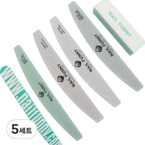 퍼니 네일케어 우드파일 + 샌딩블럭 + 지브라파일 2종 + 샤이너 + 샌딩스펀지, 5세트, 혼합색상