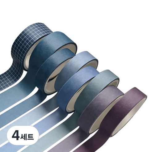 미빌 문구 베이직 패턴 마스킹 테이프 8종 세트, 퍼블리쉬 블루, 4세트