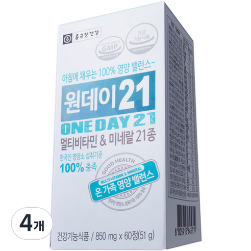 종근당건강 원데이21 멀티비타민 & 미네랄, 60정, 4개