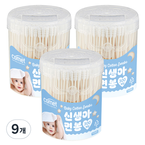 코멧 신생아 면봉, 9개, 300개입