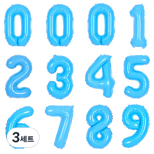 조이파티 숫자 은박 풍선 소 12p 세트, 블루, 3세트