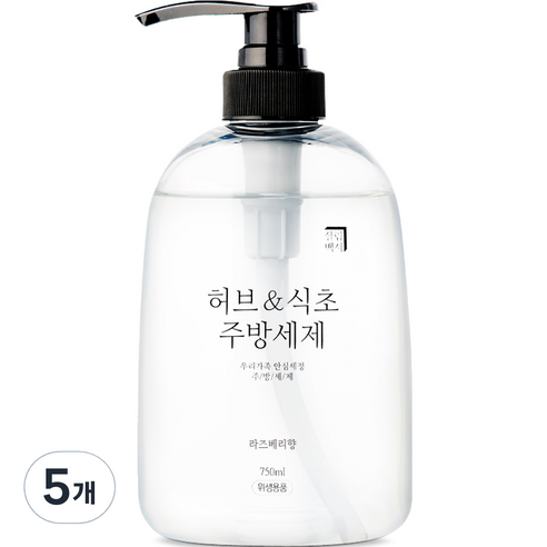살림백서 허브 앤 식초 주방세제 라즈베리향, 5개, 750ml
