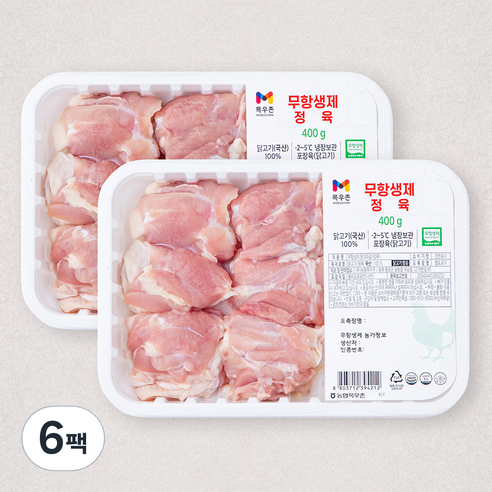 목우촌 무항생제 인증 닭다리살 정육 (냉장), 400g, 6팩