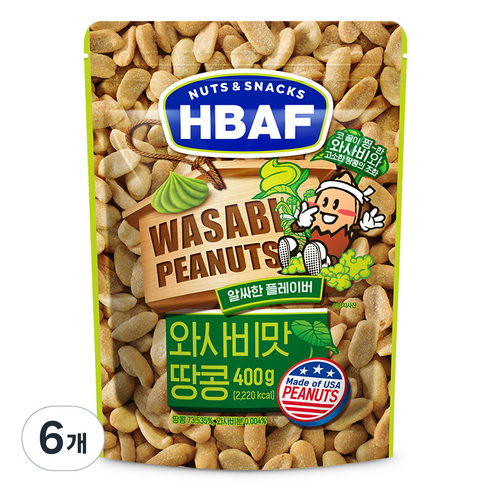 바프 넛츠앤스낵스 와사비맛 땅콩, 6개, 400g