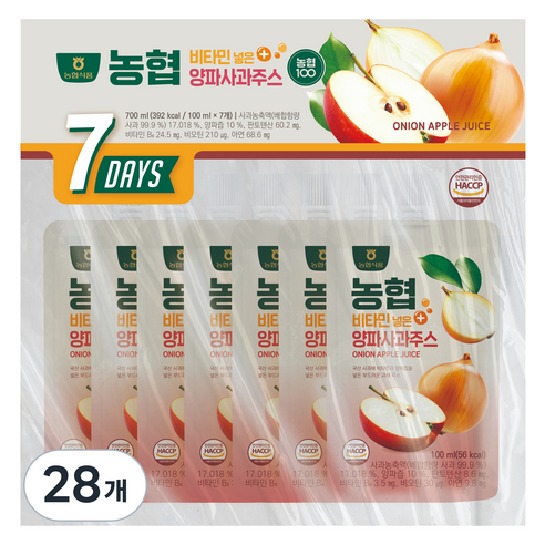농협100 양파사과주스, 28개, 100ml